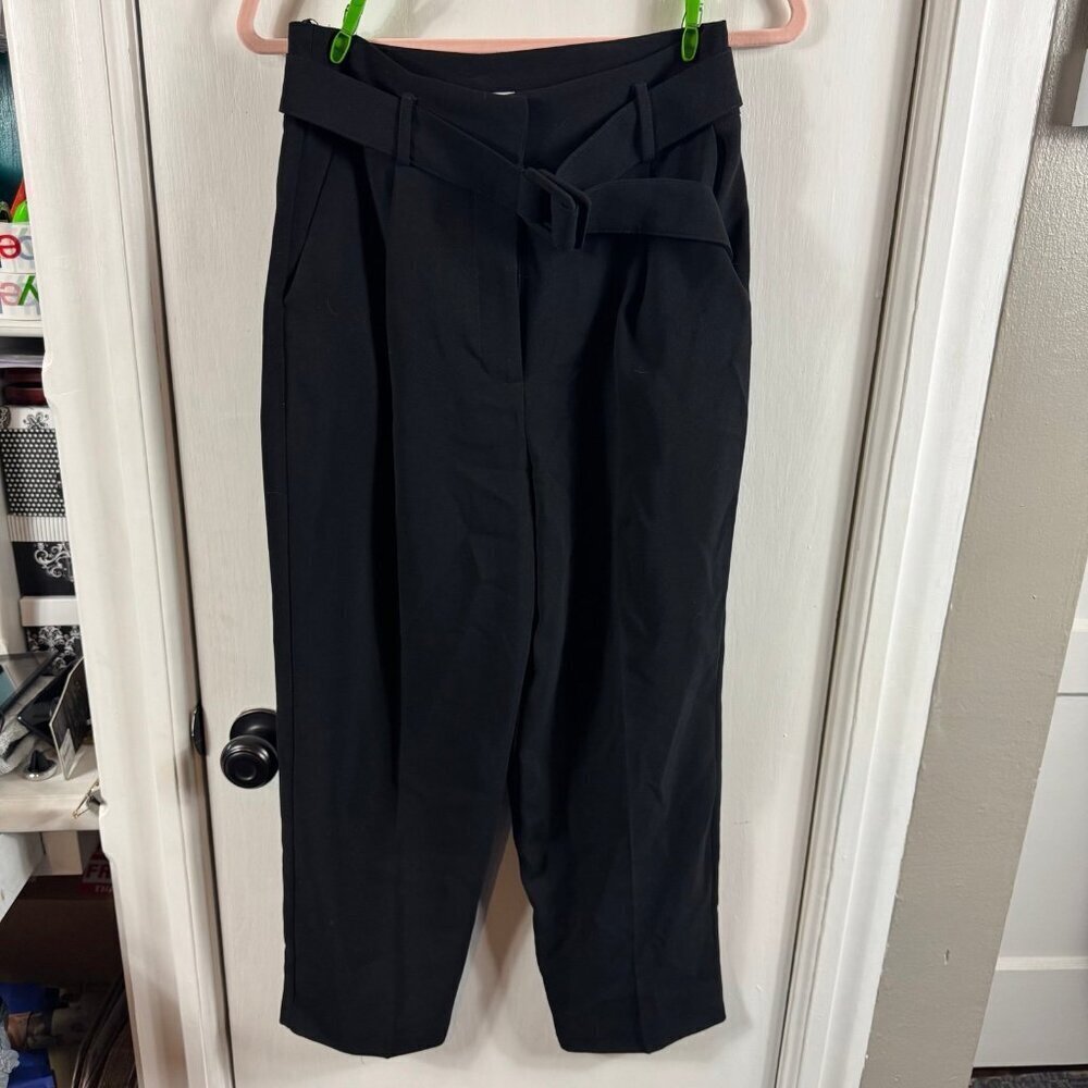 Topshop black belted cropped dress front seam pants business